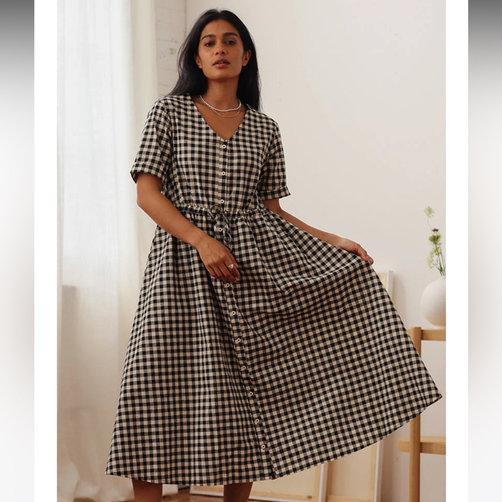 NWT Nell Midi Dress linen black gingham SOLD OUT